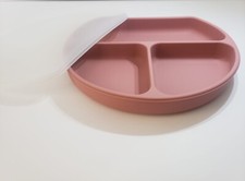 Silicone Plate for Toddlers With Lid and 3 divisions PINK