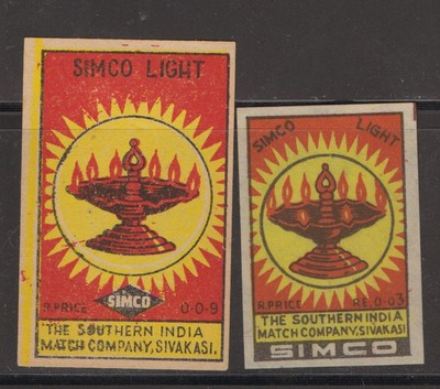 MATCHBOX ETIKETTEN INDIEN - Simco Light x2 verschiedene, SIMCo - **