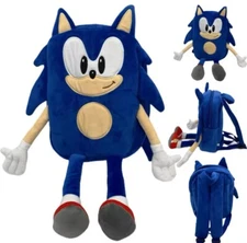 Sonic The Hedgehog Backpack Plush Bag Stuffed Fluffy Doll Bag -Blue