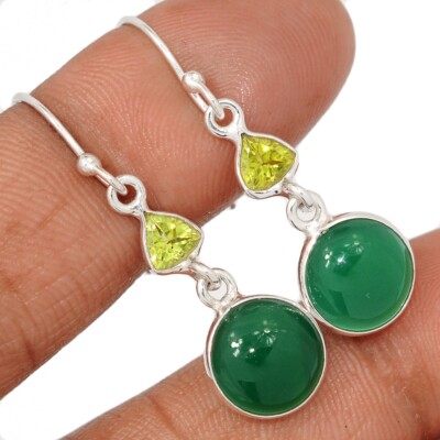 Grüner Onyx & Peridot 925 Sterling Silber Ohrringe Schmuck CE47142