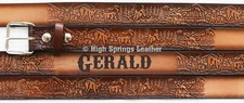 Name Belt - Deer Brown Leather Belt Custom Engraved Men and Women Made in USA