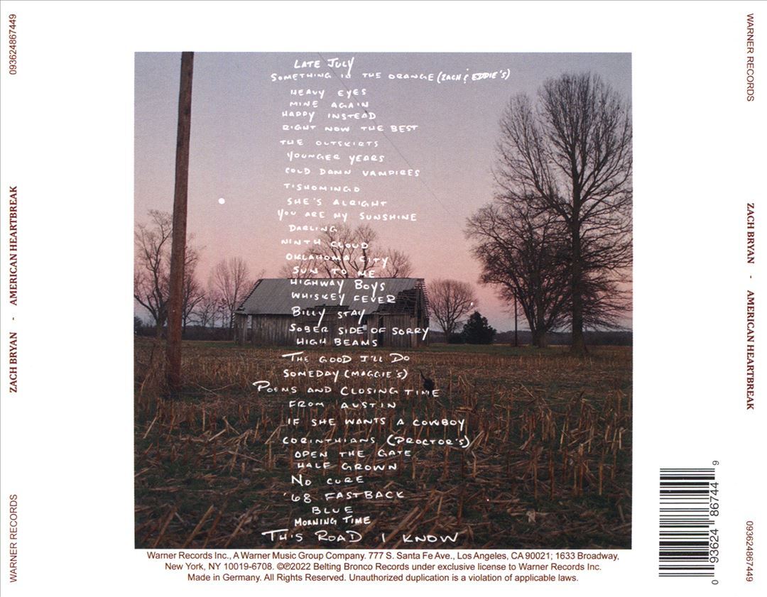 ZACH BRYAN AMERICAN HEARTBREAK NEW CD