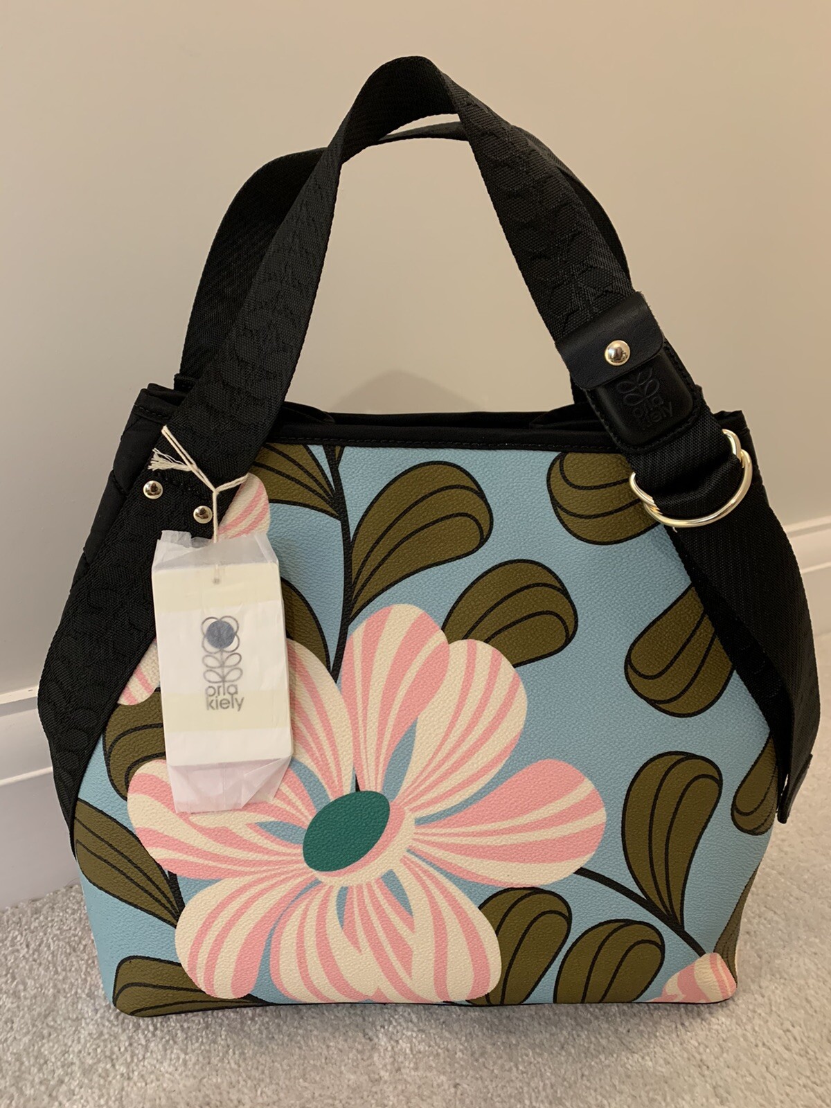 Orla Kiely Sky Retro Floral Gondola Grab Shoulder Bag Acapulco for sale