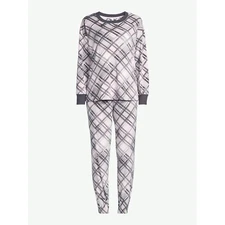 New Joyspun Women's Velour Gray Plaid 3Pc Pajama Sleep Set Eye mask S,M,L,XL,2X