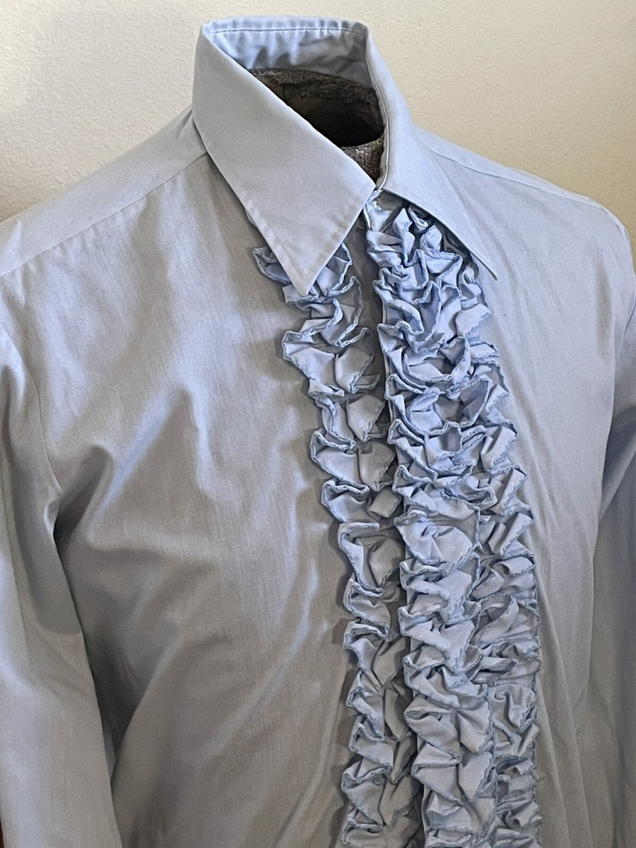 Vtg 70s After Six Blue Formal Tuxedo Ruffle Shirt M | eBay