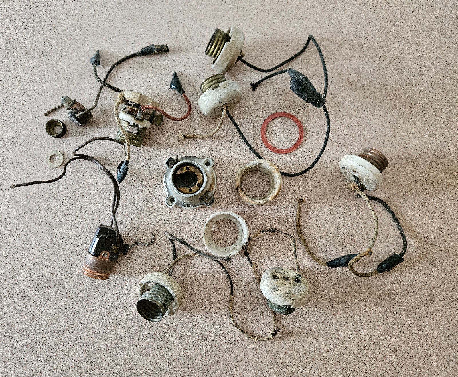 Assorted miscellaneous Vintage Lighting Parts, mostly unglazed