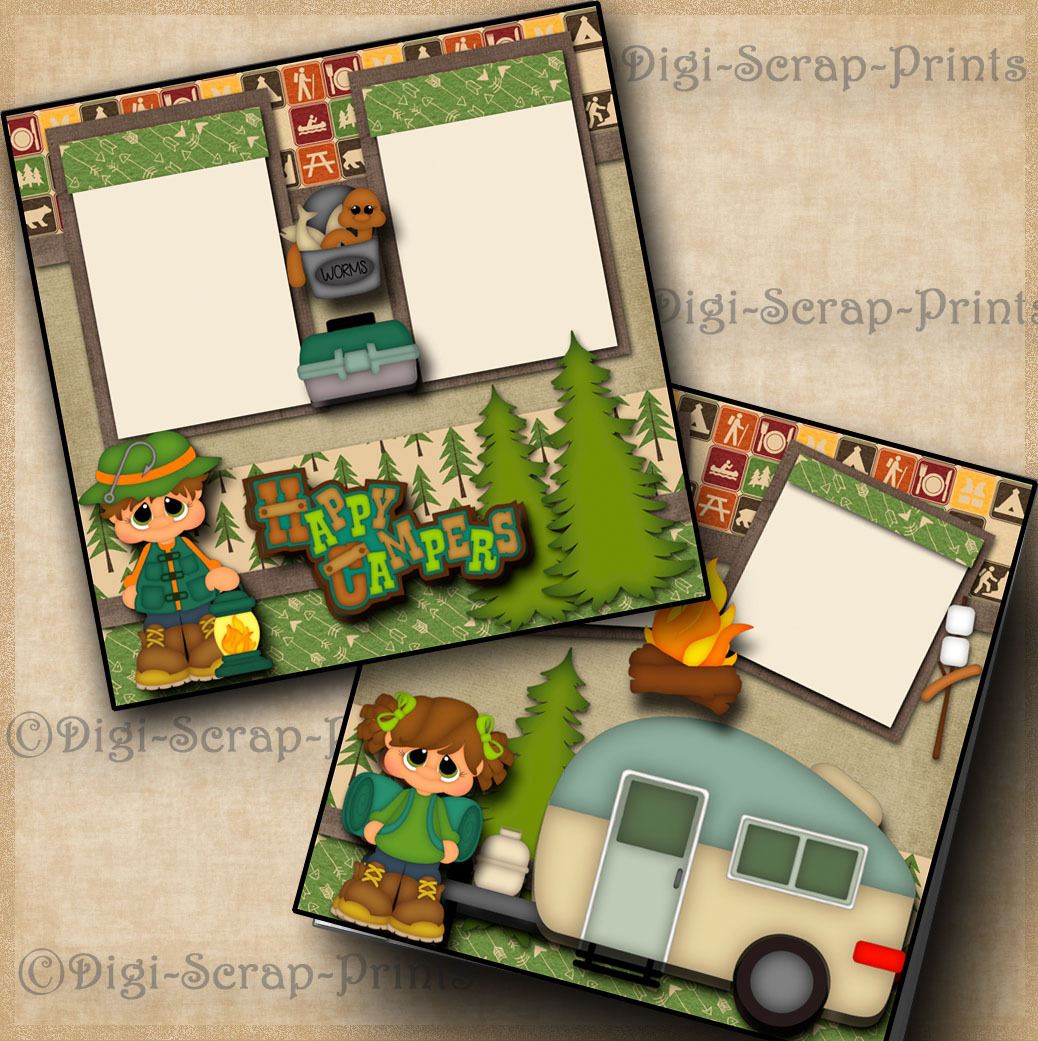 HAPPY CAMPER 2 premade scrapbook pages paper piecing camping ...