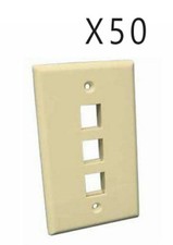 50 Pack Lot - Keystone 3 Hole Port Jack Wall Face Plate Network CAT5e CAT6 Ivory