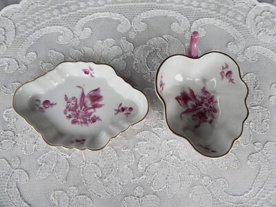 HEREND HUNGARIAN 1930'S GOLDEN EDGE PORCELAIN DEEP LEAF DISH & TRAY