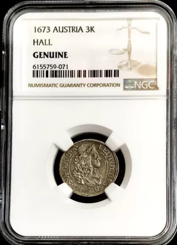 1673 SILVER AUSTRIA 3 KREUZER LEOPOLD OF HABSBURG COIN NGC GENUINE HALL MINT