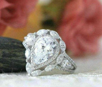 2.88 Ct Pear Cut Moissanite  Engagament Ring In 14K White Gold Size 8.5