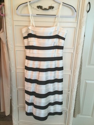 NEW BCBG MAX AZRIA BLACK/OFF WHITE STRIPED STRAPLESS DRESS SIZE 6 | eBay