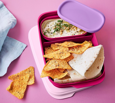 NEW Tupperware divided slim lunch container with sm insert pink