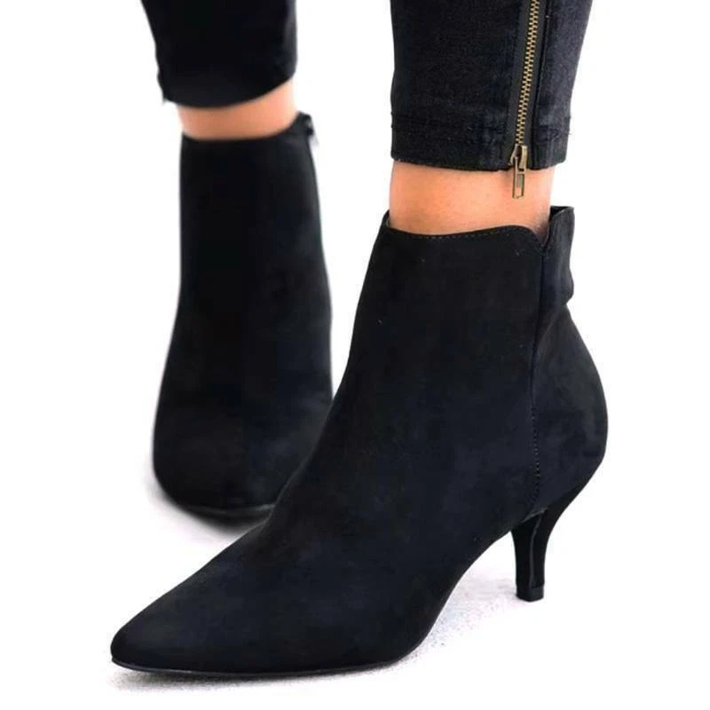 Ladies black low clearance heel ankle boots