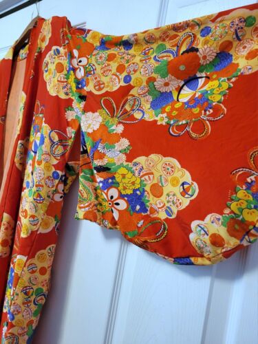 Vintage Kimono Robe Kato Bussan Pure Silk Red Festive Long Gown Special Service - Picture 4 of 12