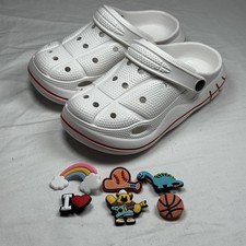 Kids White Clogs Size US 13 Slip On Sandals With Charms Lightweight