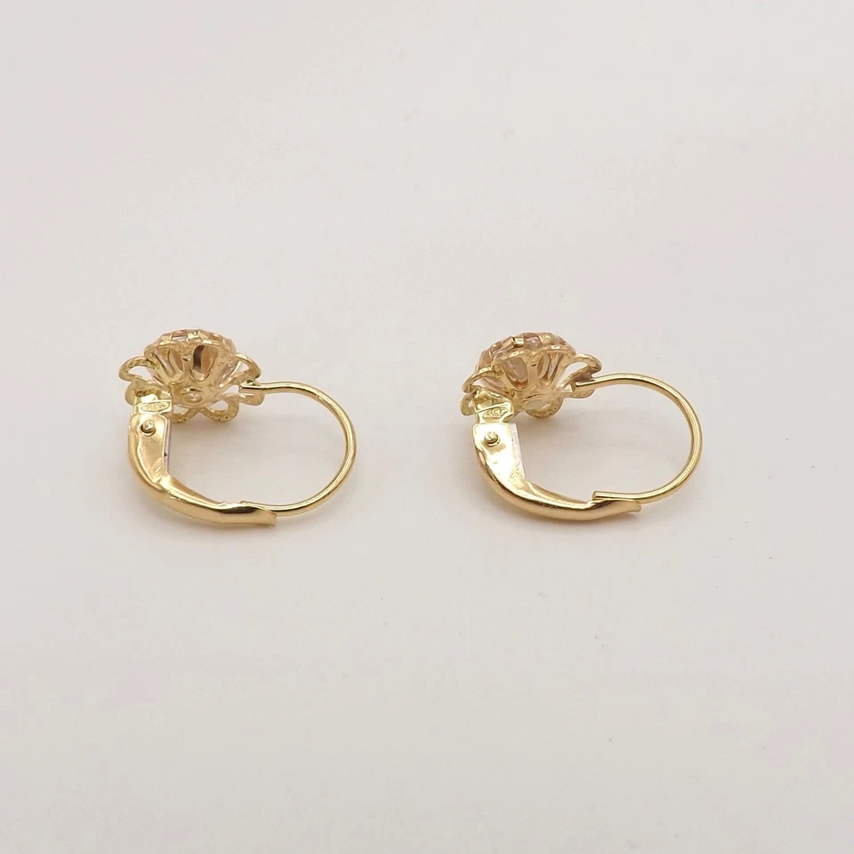 Solid 18k Gold Daisy Leverback Italian Earrings Synthetic April Birthstone New - Image 4 of 4