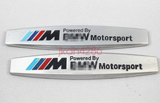2pcs Bmw M Powered By Matte Silver Fender Metal Emblem Badge Sticker Logo