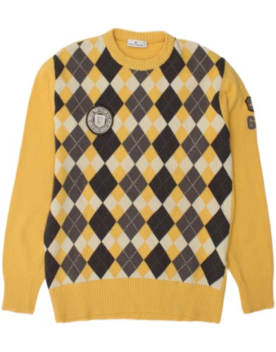 Tom Tailor Mens Crew Neck Jumper Sweater Large Yellow Argyle/Diamond Wool DV08