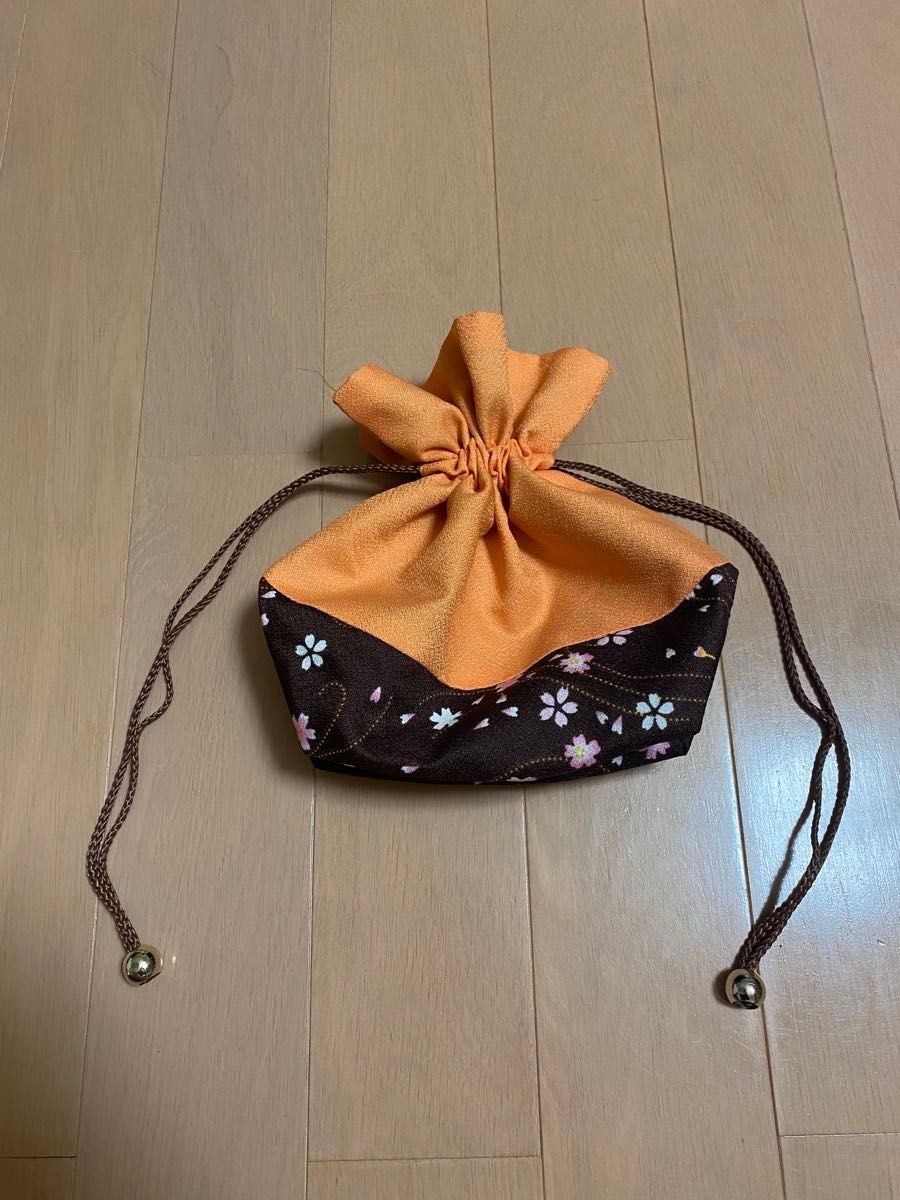 Drawstring purse orange floral pattern women's Ja… - image 3