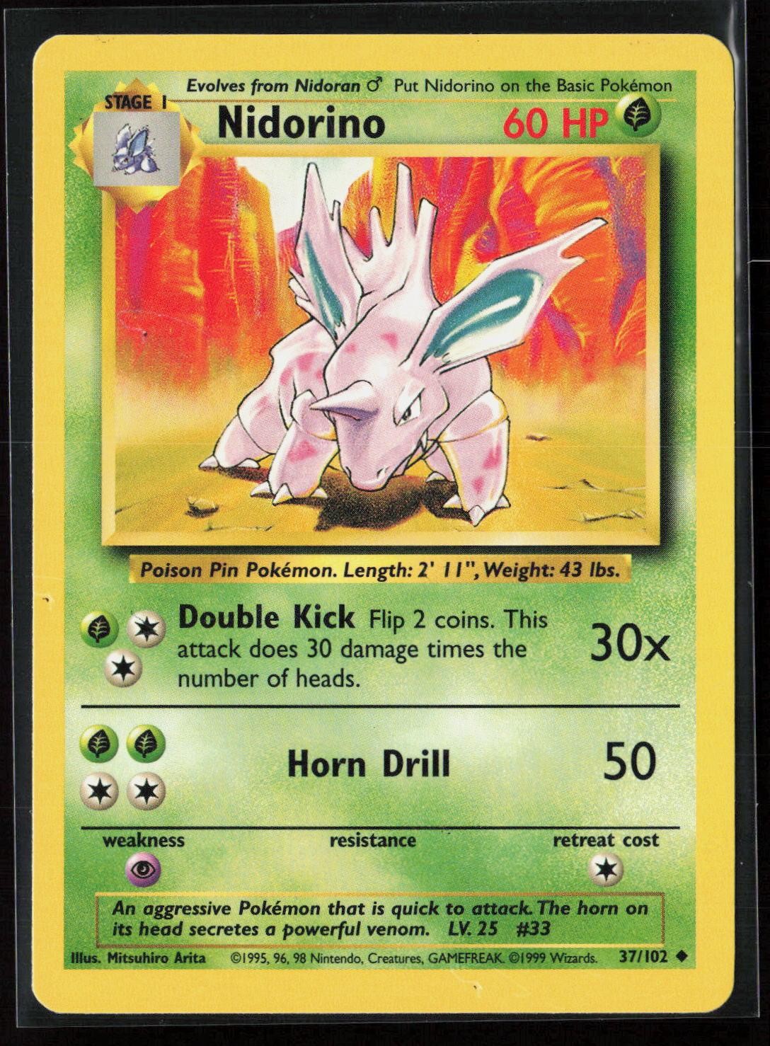 Nidorino 37/102 Uncommon Base Set Unlimited Pokemon LP