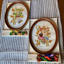 Set of Vintage Paragon Needlepoint CrossStitch Hummel Kits Apple Tree Boy Girl