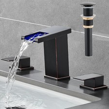 LED Waterfall Bathroom Faucet, Oil Rubbed Bronze, 3 Hole Widespread Design