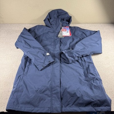 Helly Hansen Tech Insulated Coat Womens Size XL Navy Hooded Long Rain Jacket