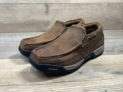 DAN POST Leather Work Moccasin Toe Shoes Men 7 M Oxford Brown Slip-On DP67611