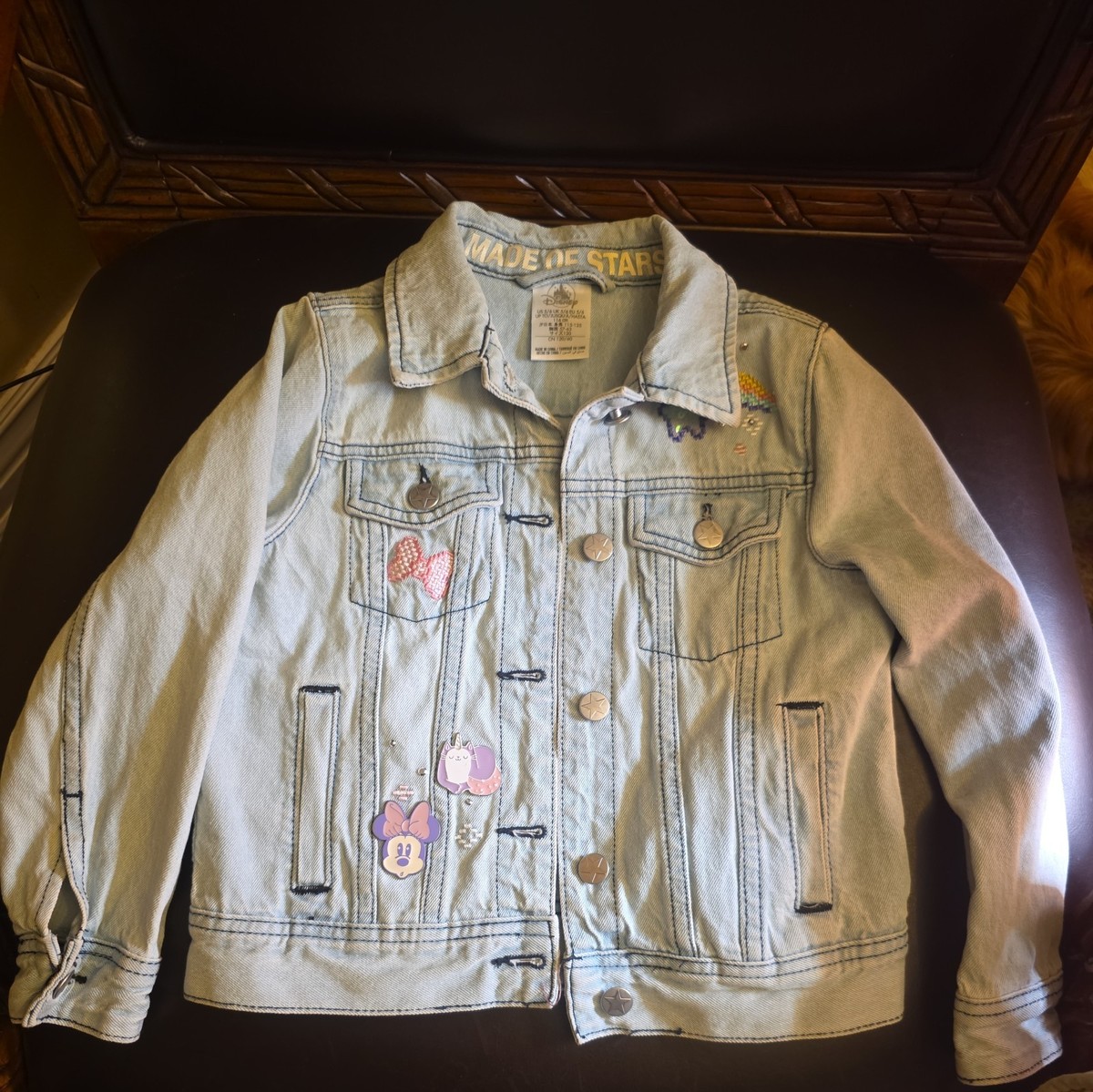 Girl's Disney Minnie Mouse Denim Jacket Size 5/6 with pink