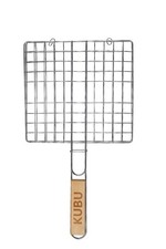 KUBU Silver Steel Grill Basket with Wood Handle & Tote Bag, Reusable