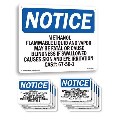 Methanol Flammable Liquid And Vapor May OSHA Notice Sign Or Decal - 5 or 10 Pack