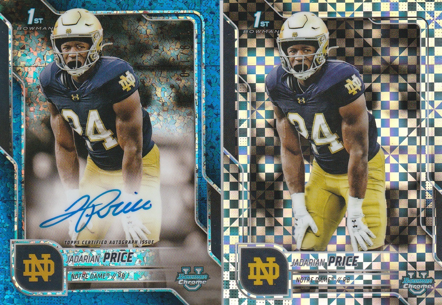 JADARIAN PRICE 2025 BOWMAN U CHROME 1ST BLUE MINI DIAMOND AUTO /150 + REFRACTOR