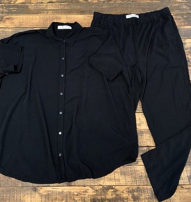EUC Sonnet James Young Heart Womens L Black Lounge Pajama Set Ecovera USA Made