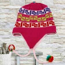 NEW PERU PERUVIAN ALPACA TRENDY HANDMADE SOFT KNIT REVERSIBLE CHULLO BEANIE HAT