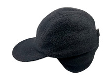 Vtg LAKE OF THE ISLES x USA-MADE Black Warm FLEECE WINTER HAT Hike Ski Flap L/XL