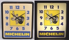 Vintage MICHELIN MAN BIBENDUM Tire Service Light-Up Advertising Wall Clock Sign