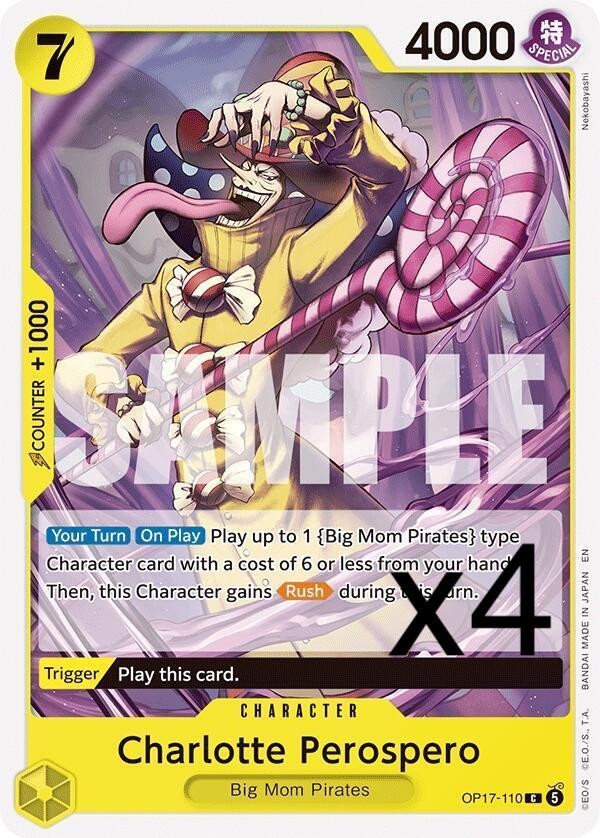 4X One Piece Card Game Charlotte Perospero OP17-110 Common NM