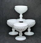 Vtg Set 4 Fenton Milk Glass Hobnail Champagne Sherbets Glasses  Stem 4”