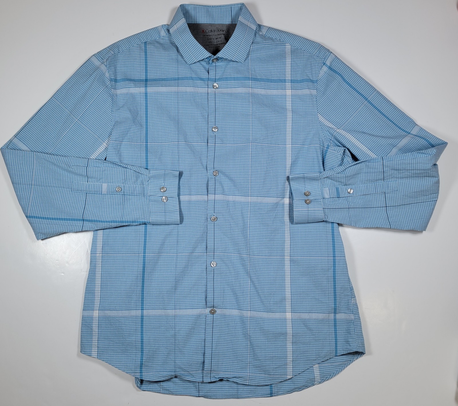 Calvin Klein Mens 16-16.5 / 34/35  Long Sleeve Xtreme Slim Fit Dress Shirt 