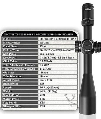 DISCOVERYOPT ED-PRS GENII 5-25X56SFIR FFP-MRAD-Z Optics Scope