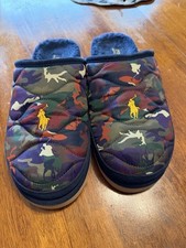 Polo Ralph Lauren Quilted Camo Mule Slippers With Yellow Logo Sz 12. NWOB. Box3