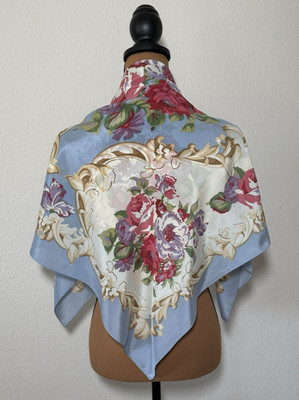 ECHO For Nordstrom Blue/Cream Floral Square 100% Silk Scarf 35''x35'' Japan