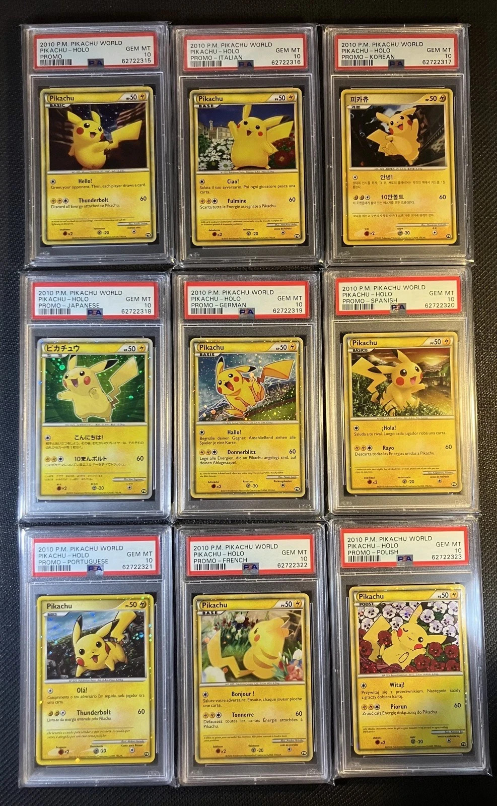 2010 Pokemon Pikachu World Collection 7-11 Green PSA 10 True SEQUENTIAL + BLUE