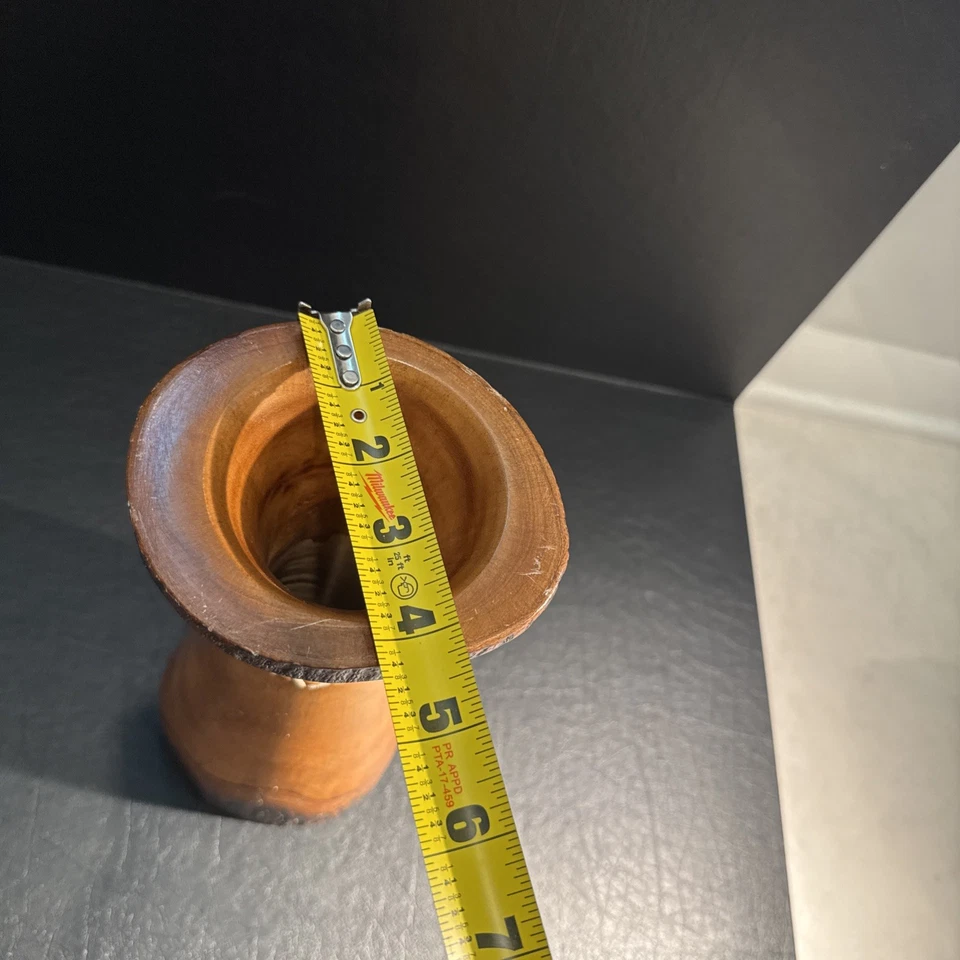 Jarrón de madera de mango vintage original con cuerda decorativa, hecho en costo Arica Foto 3 de 4