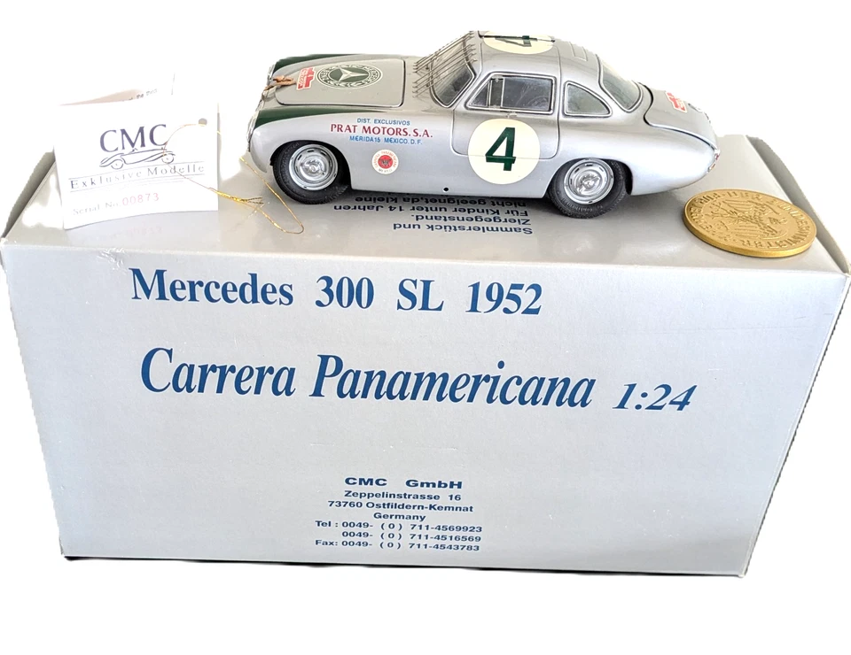 CMC Mercedes 300 SL Model Car 1952 Carrera Panamerica 1:24, Diecast, Silver, Box - Image 2 of 4