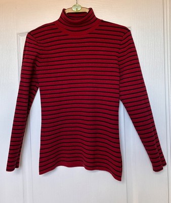Laura Ashley rot/schwarz Streifen Glitzer Baumwolle Stretch hochgeschlossen Pullover, Größe 14