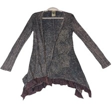 Y2K Women  s Kimono Duster Gray Ruffled Whimsigoth Fairy Embellished Small Cotton