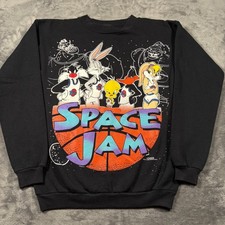 Vintage 1996 Space Jam Looney Tunes Freeze Sweatshirt Youth Small Black Fleece