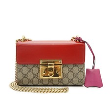 Borsa a spalla piccola Gucci GG Supreme Padlock con catena rosso fucsia